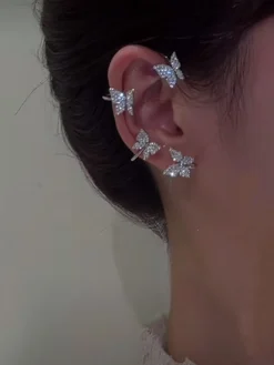 Alloy Rhinestone Butterfly Cuff Earrings