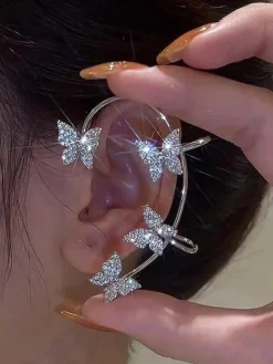 Alloy Rhinestone Butterfly Cuff Earrings