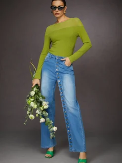 Buckle Detail Straight-Leg Denim Jeans