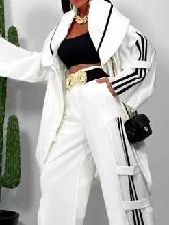 Casual Bell Sleeve Color Block Shawl Collar Jacket