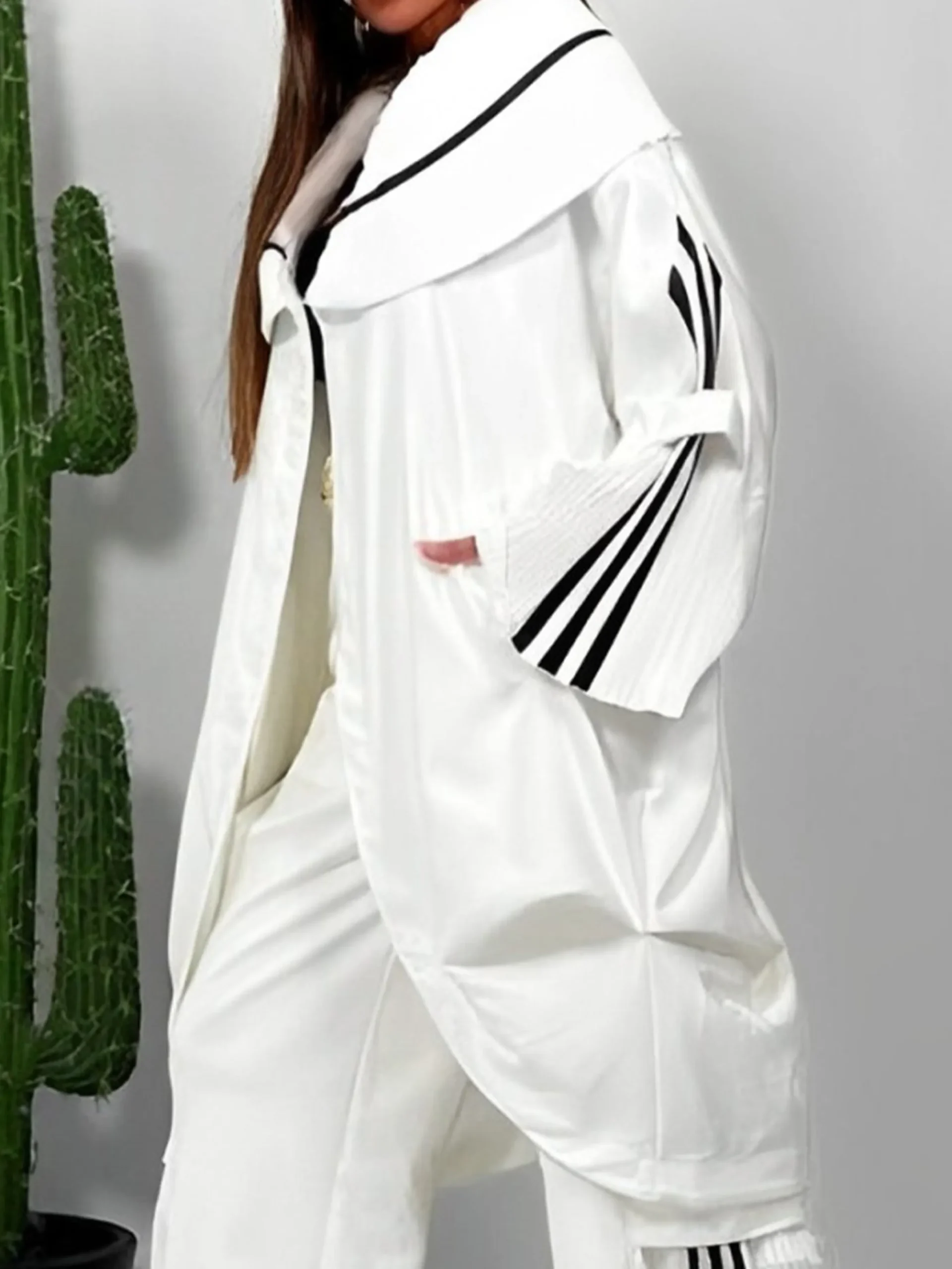 Casual Bell Sleeve Color Block Shawl Collar Jacket
