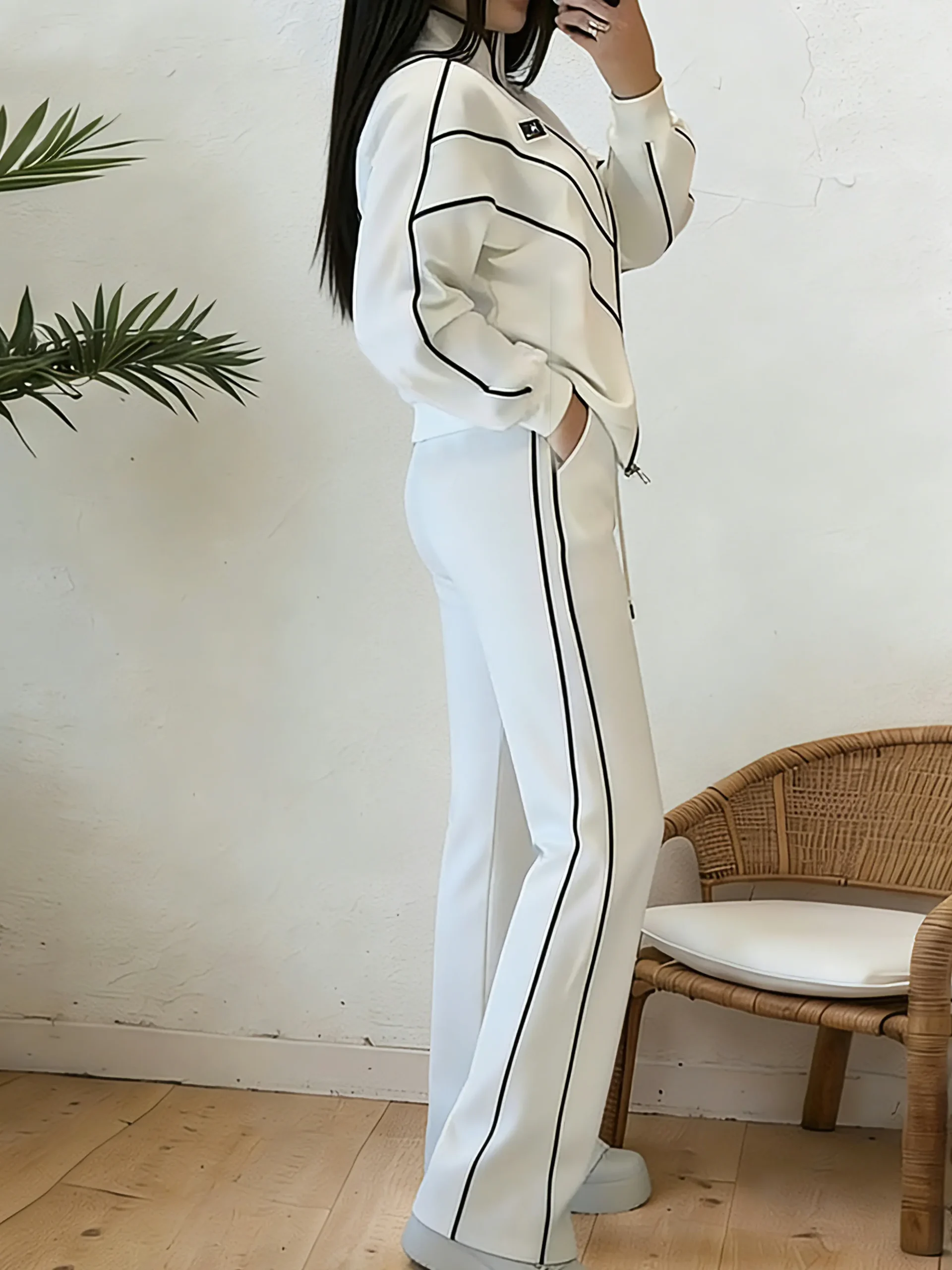 Casual Color Block Blazer Loose Stand Collar H-Line Daily Jacket