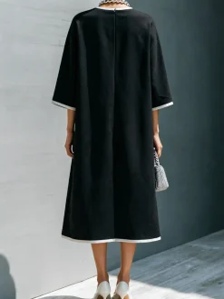 Casual Color Block Crew Neck Midi Dress