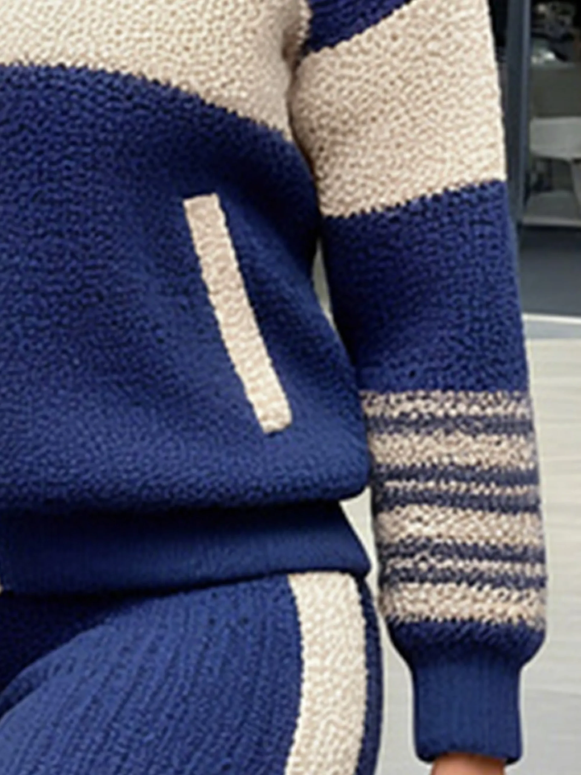 Casual Color Block Shawl Collar Sporty Cardigan