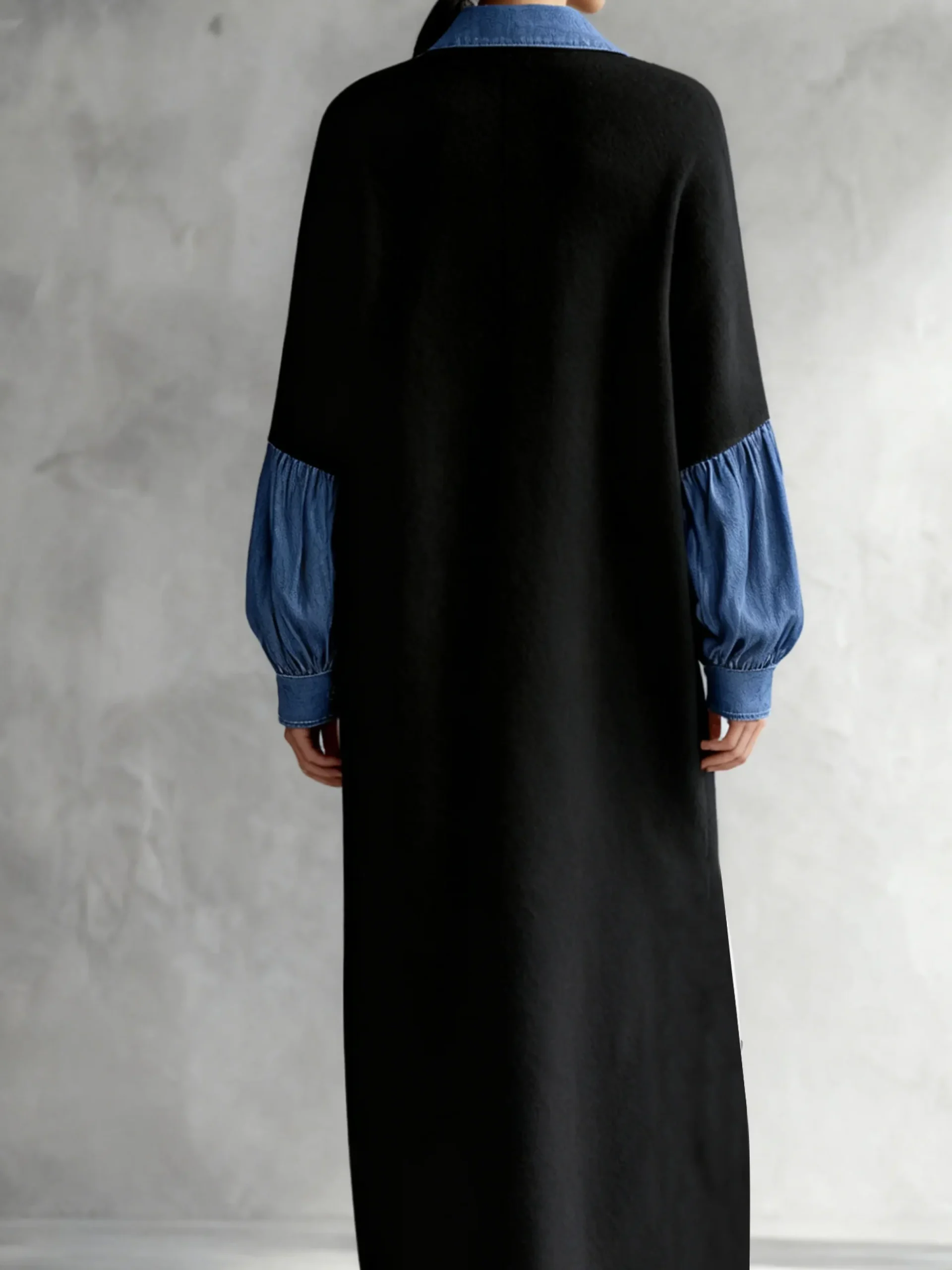 Casual Color Block Shirt Collar Maxi Dress