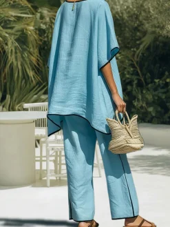 Casual Color Block Split Joint Blouse