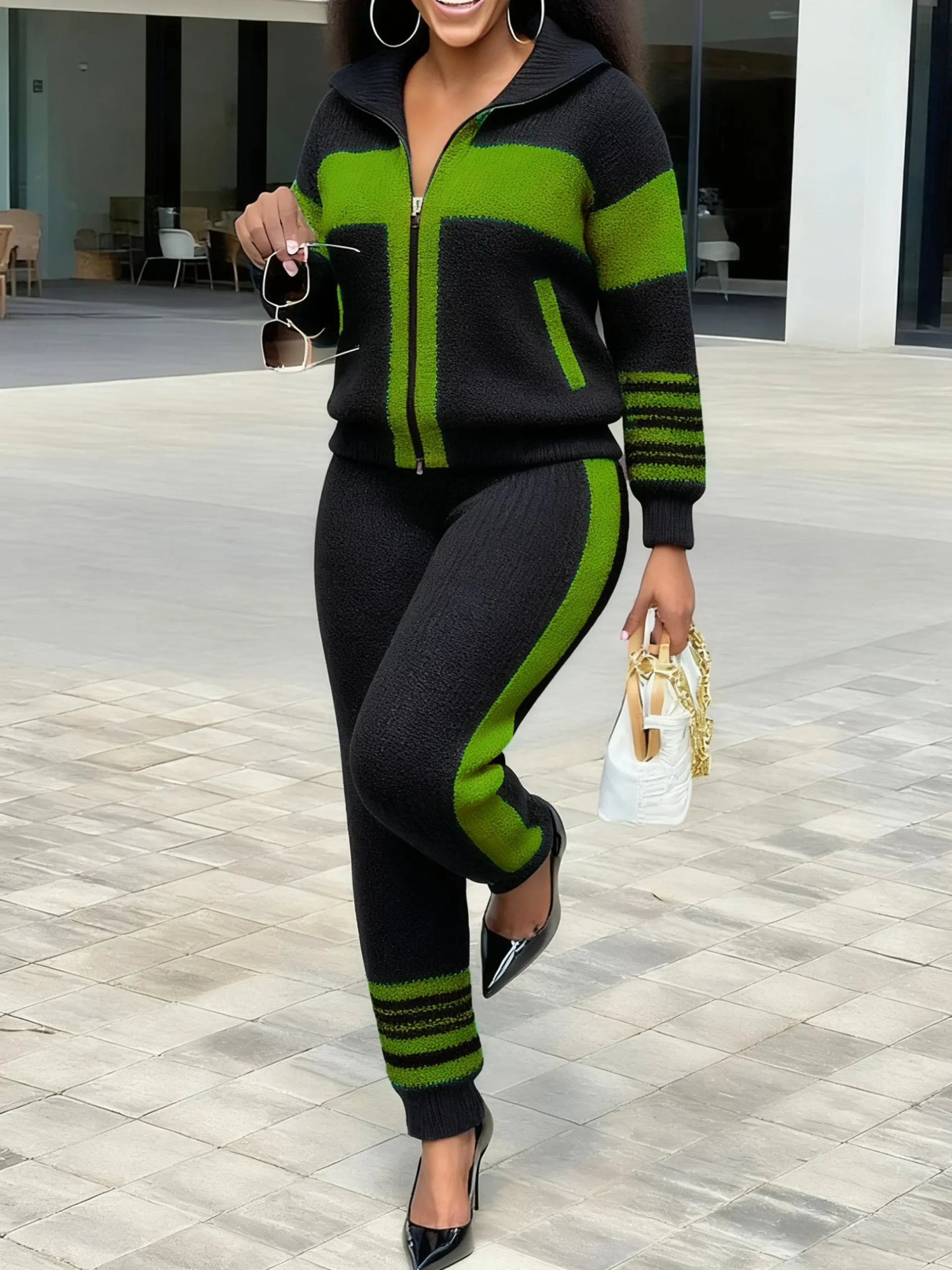 Casual Color Block Sporty Knit Pants
