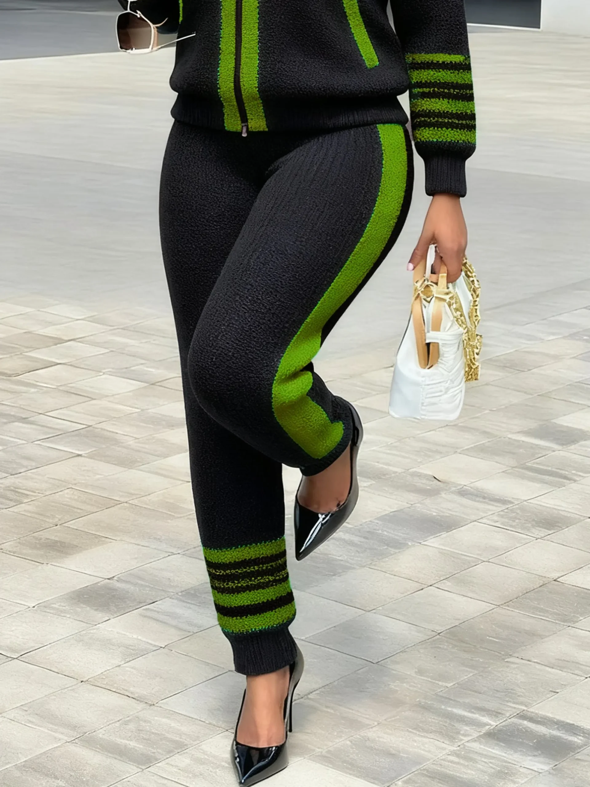 Casual Color Block Sporty Knit Pants