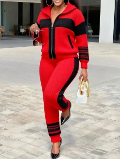 Casual Color Block Sporty Knit Pants
