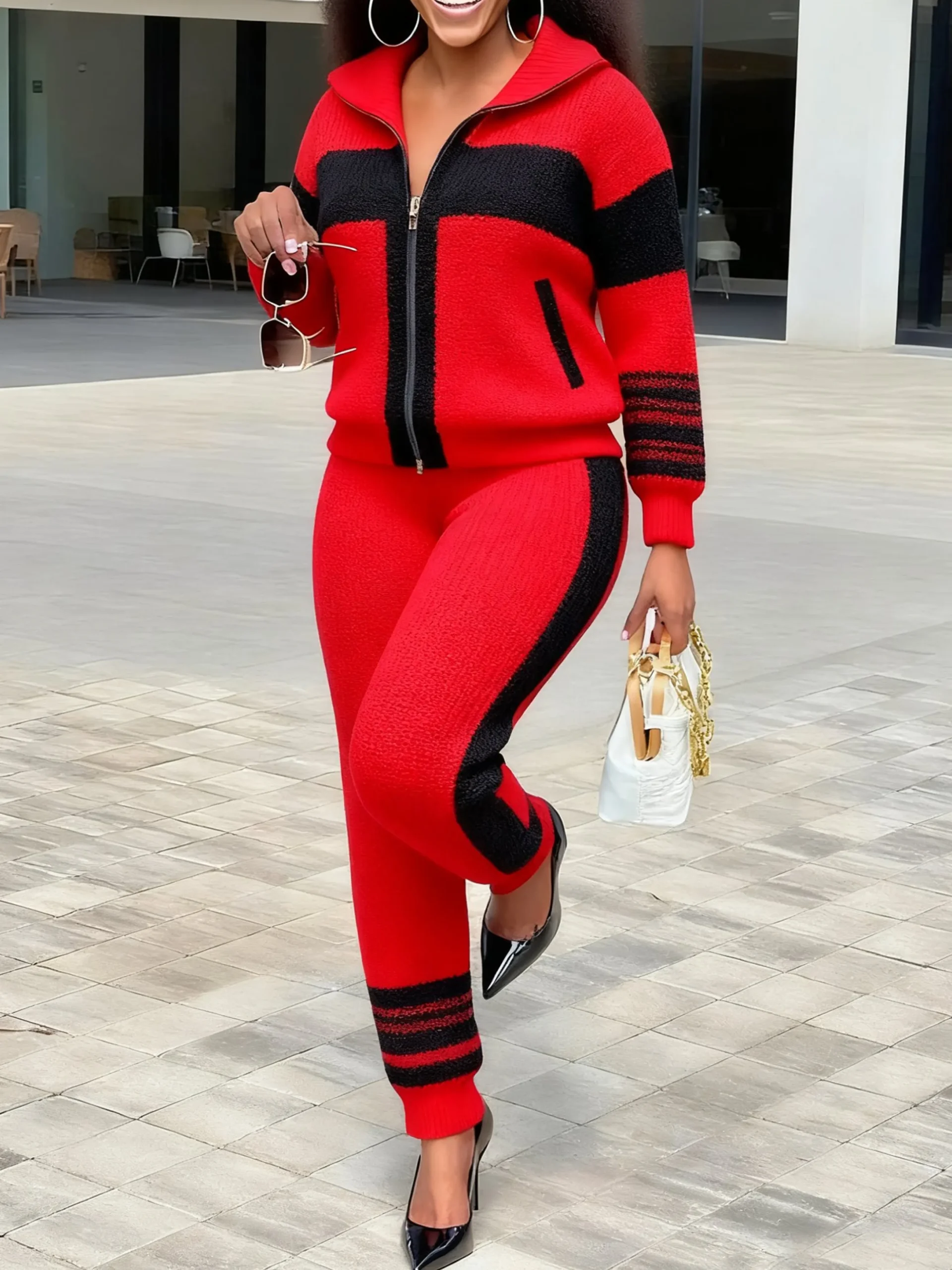 Casual Color Block Sporty Knit Pants