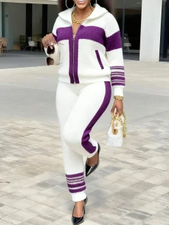 Casual Color Block Sporty Knit Pants