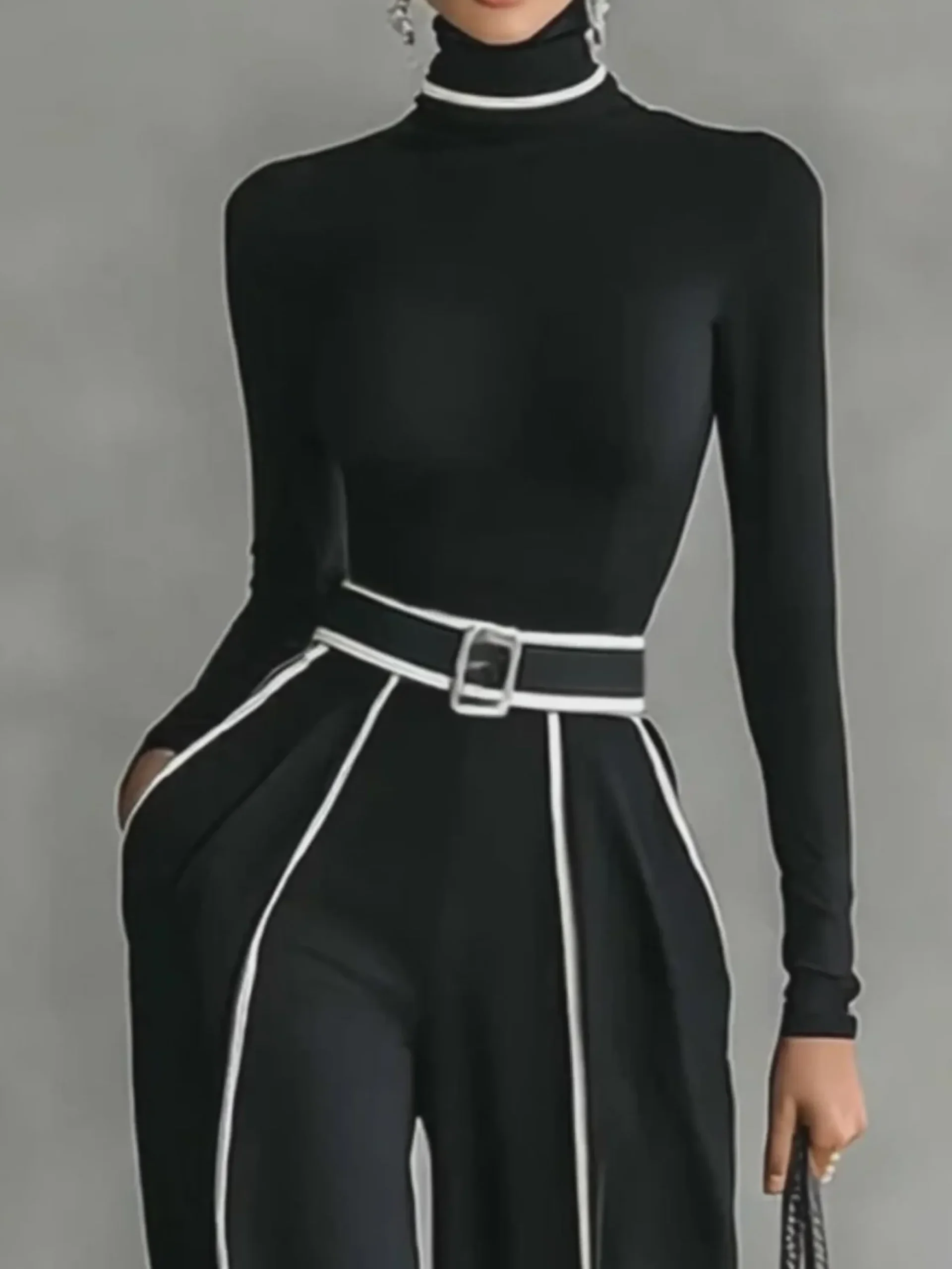 Casual Color-Block Turtleneck Tee