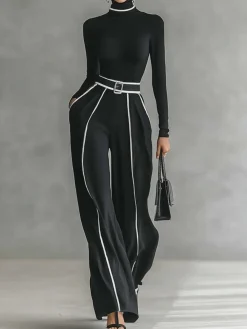 Casual Color-Block Turtleneck Tee