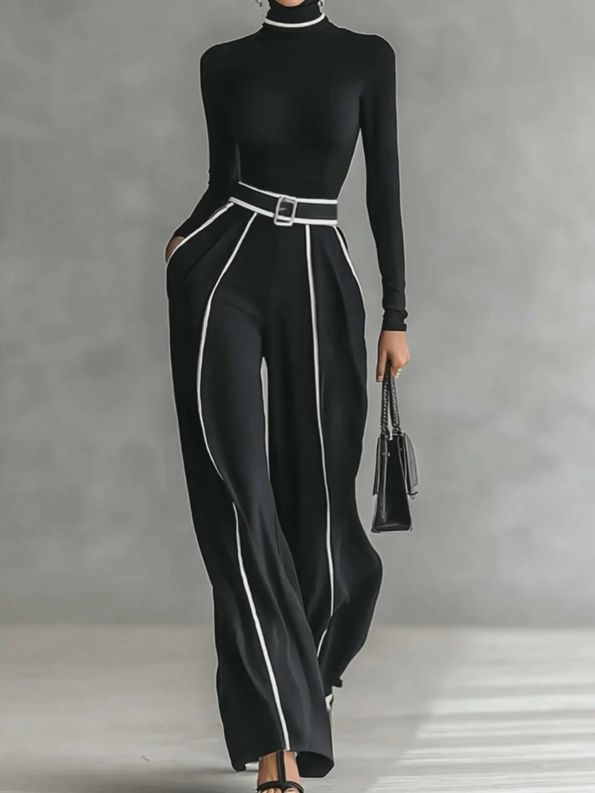 Casual Color-Block Turtleneck Tee