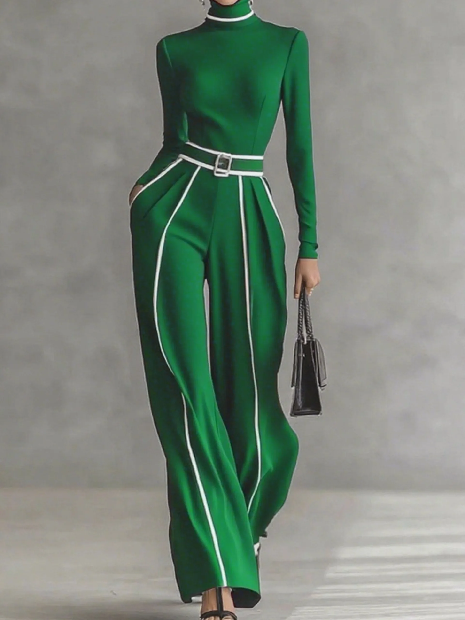 Casual Color-Block Turtleneck Tee