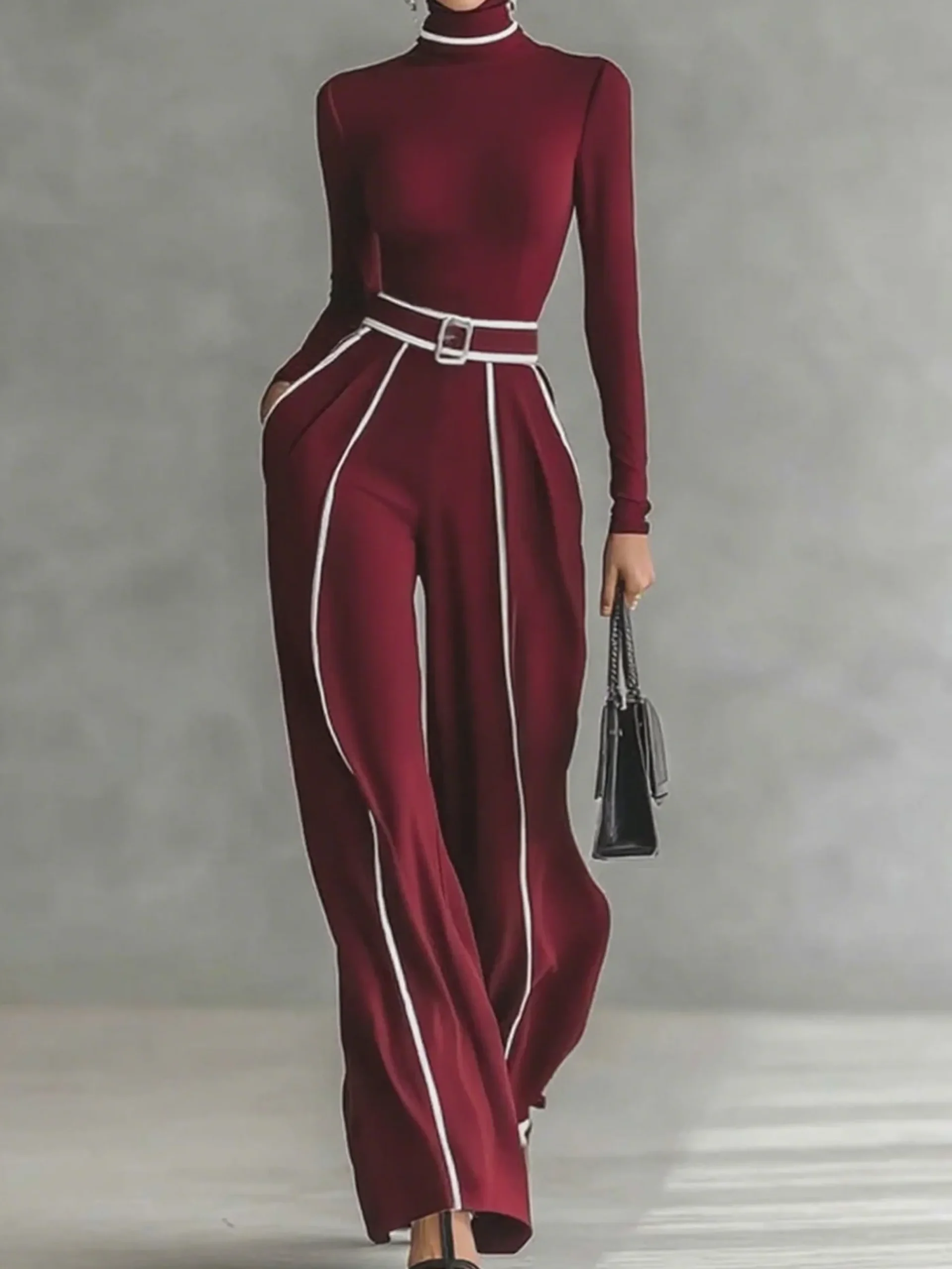 Casual Color-Block Turtleneck Tee