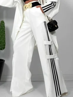 Casual Color Block Wide Leg Pants With No Belt