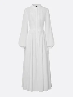 Casual Cotton Linen Maxi Dress High Waist Stand Collar Daily