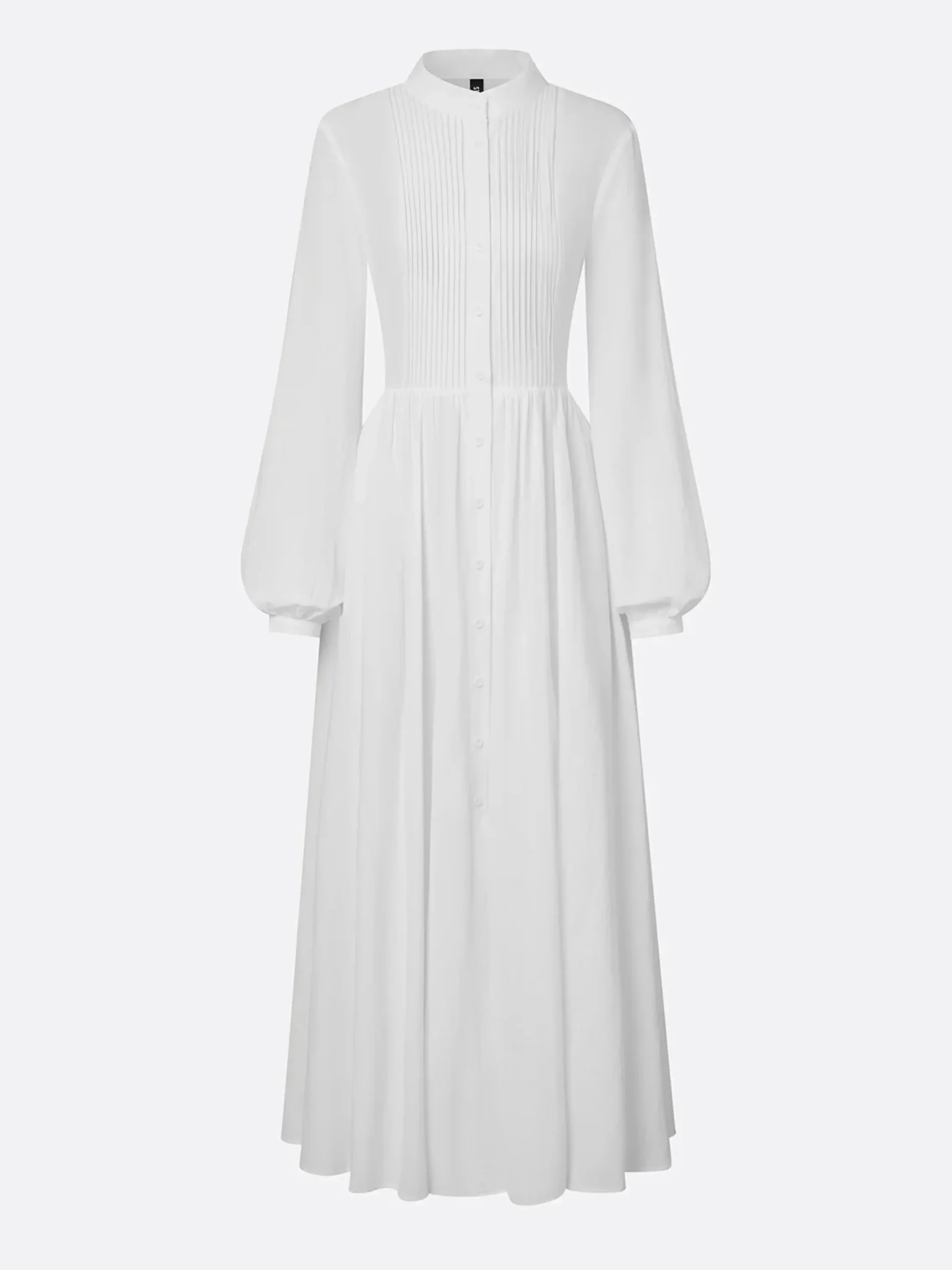 Casual Cotton Linen Maxi Dress High Waist Stand Collar Daily