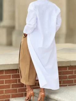 Casual Cotton Loose Split Long Shirt