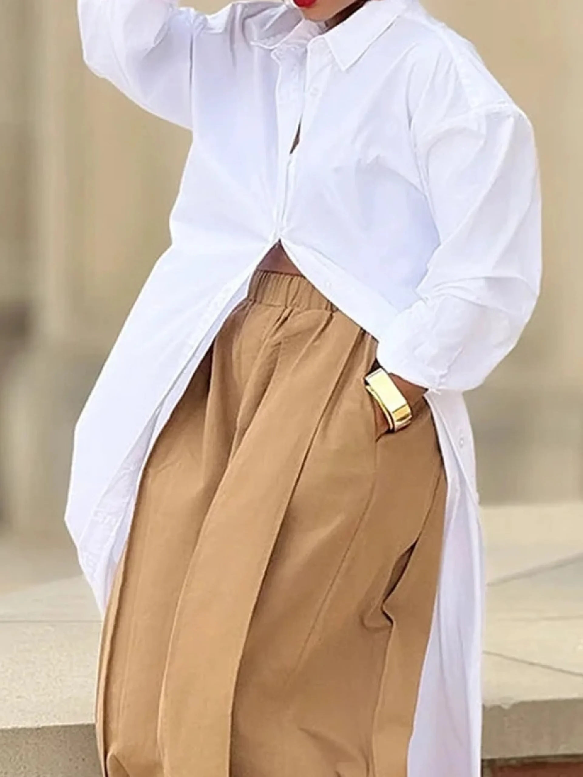 Casual Cotton Loose Split Long Shirt