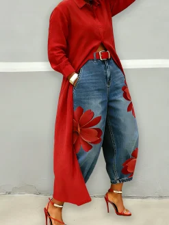 Casual Cotton Shirt Collar Blouse Loose Long Sleeve Daily Top