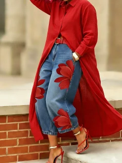 Casual Cotton Shirt Collar Blouse Loose Long Sleeve Daily Top