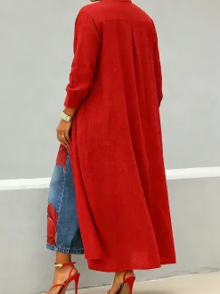 Casual Cotton Shirt Collar Blouse Loose Long Sleeve Daily Top