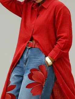 Casual Cotton Shirt Collar Blouse Loose Long Sleeve Daily Top
