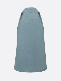 Casual Denim Halter Top Sleeveless Deep V-Neck Loose Summer Blouse