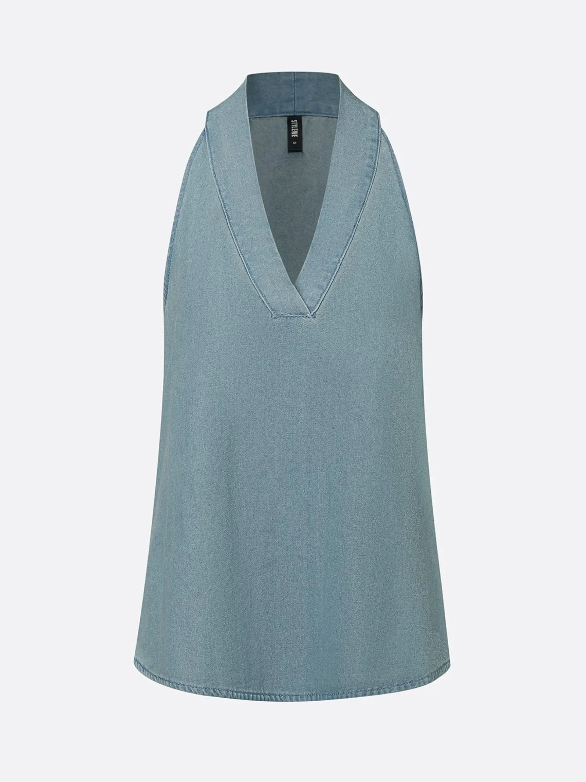 Casual Denim Halter Top Sleeveless Deep V-Neck Loose Summer Blouse