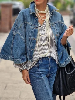 Casual Distressing Cloak Denim Coat