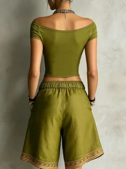 Casual Ethnic Print High Waist Shorts