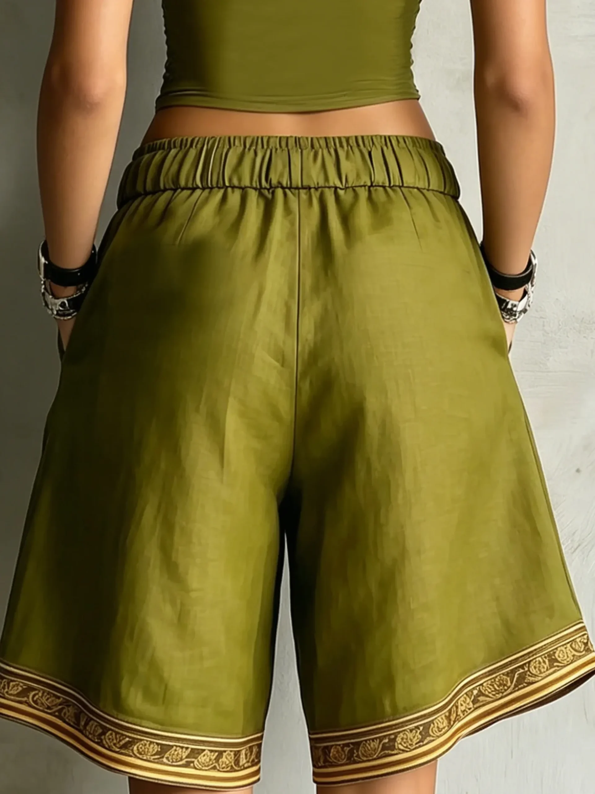 Casual Ethnic Print High Waist Shorts