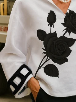 Casual Floral Printing Shawl Collar Blouse