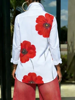 Casual Floral Printing Shirt Collar Shirt