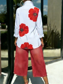 Casual Floral Printing Shirt Collar Shirt