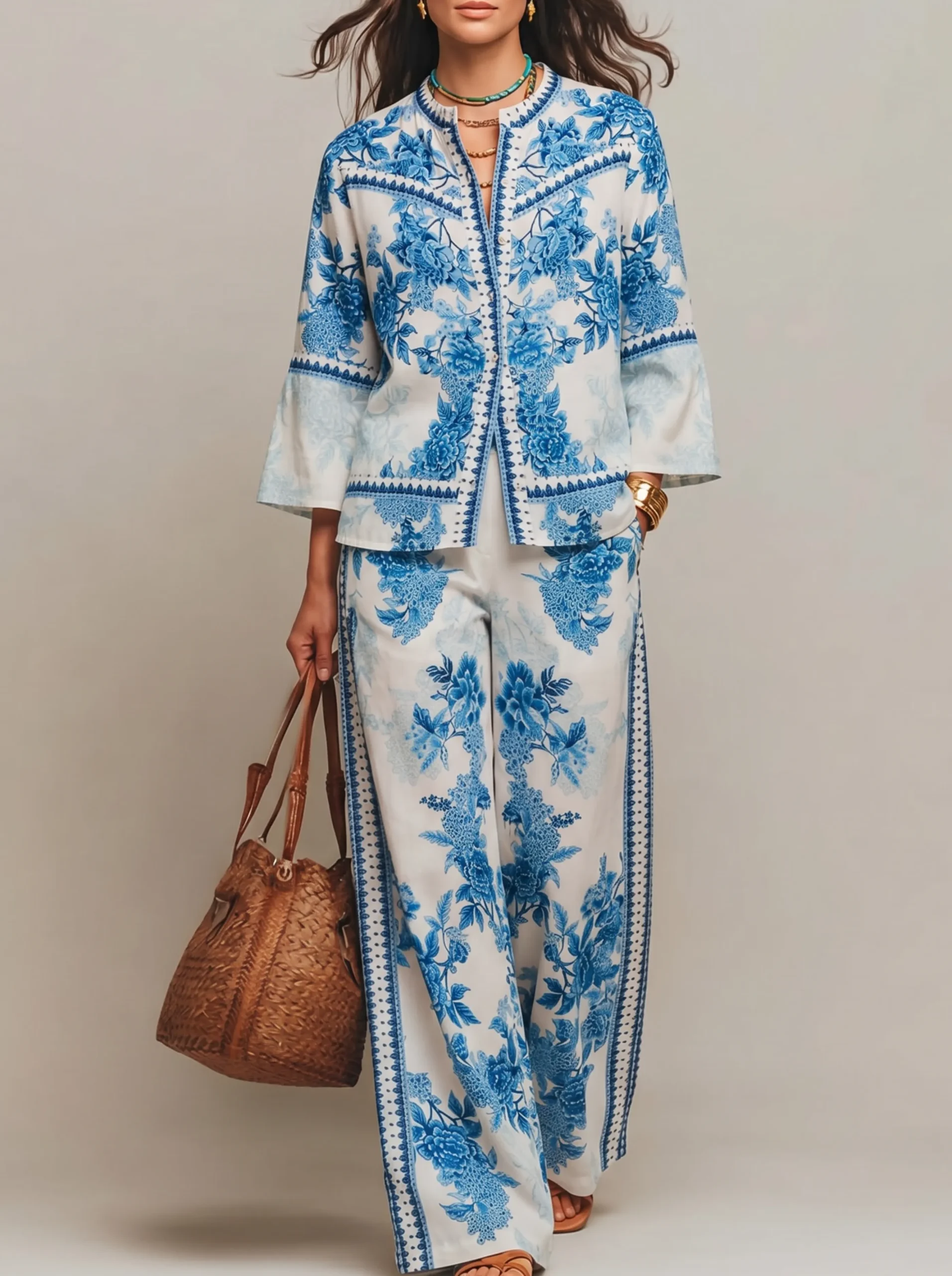 Casual Floral Printing Straight Pants