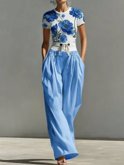 Casual Floral Slim Fit Short Sleeve Tee