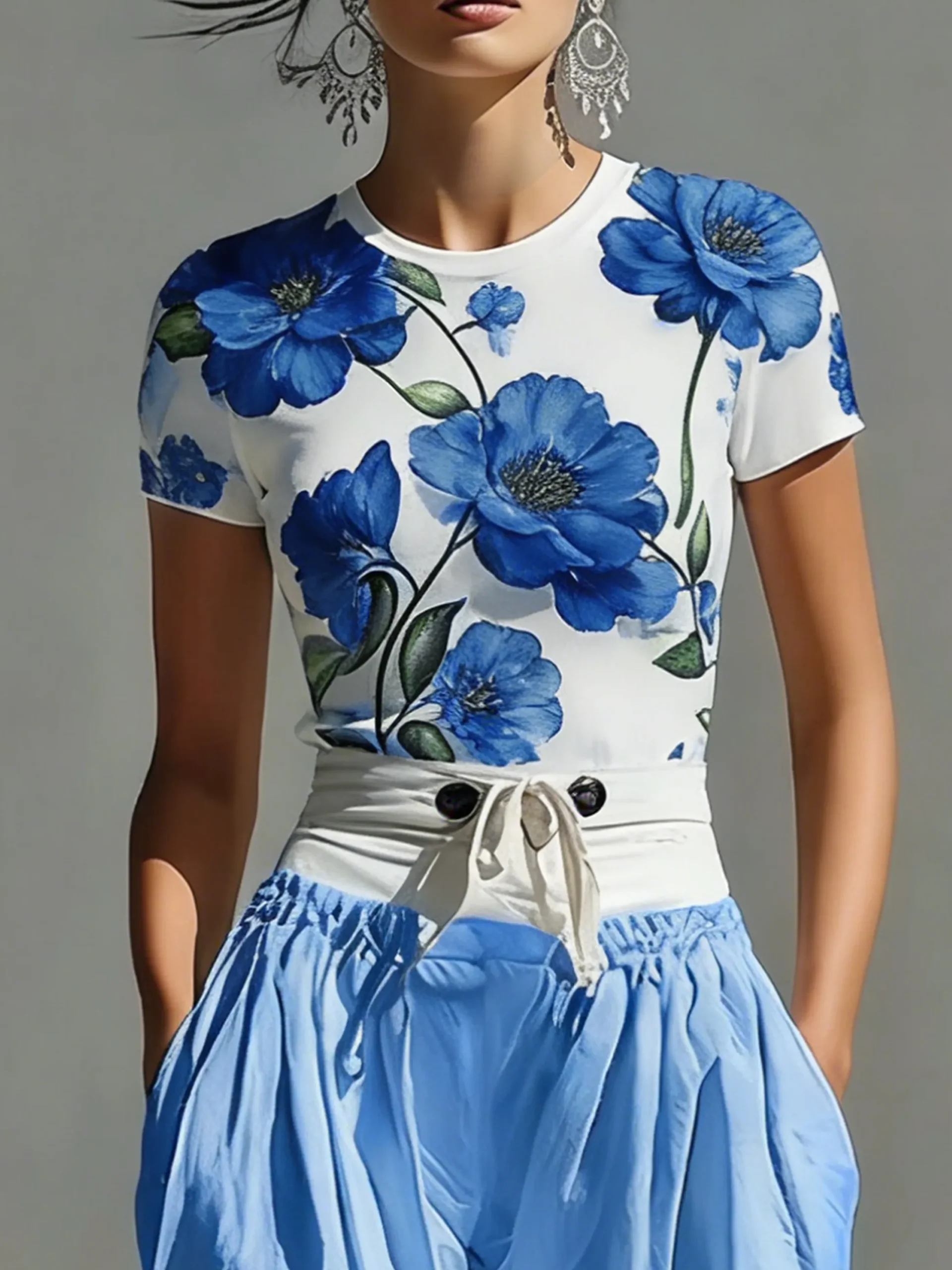 Casual Floral Slim Fit Short Sleeve Tee