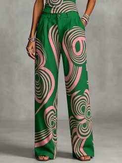 Casual Geometric Floral Straight Pants