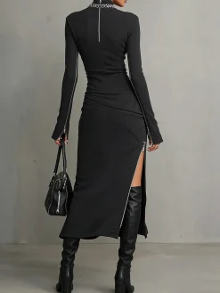 Casual High Waist Slit Midi Skirt for Summer Daily Wear