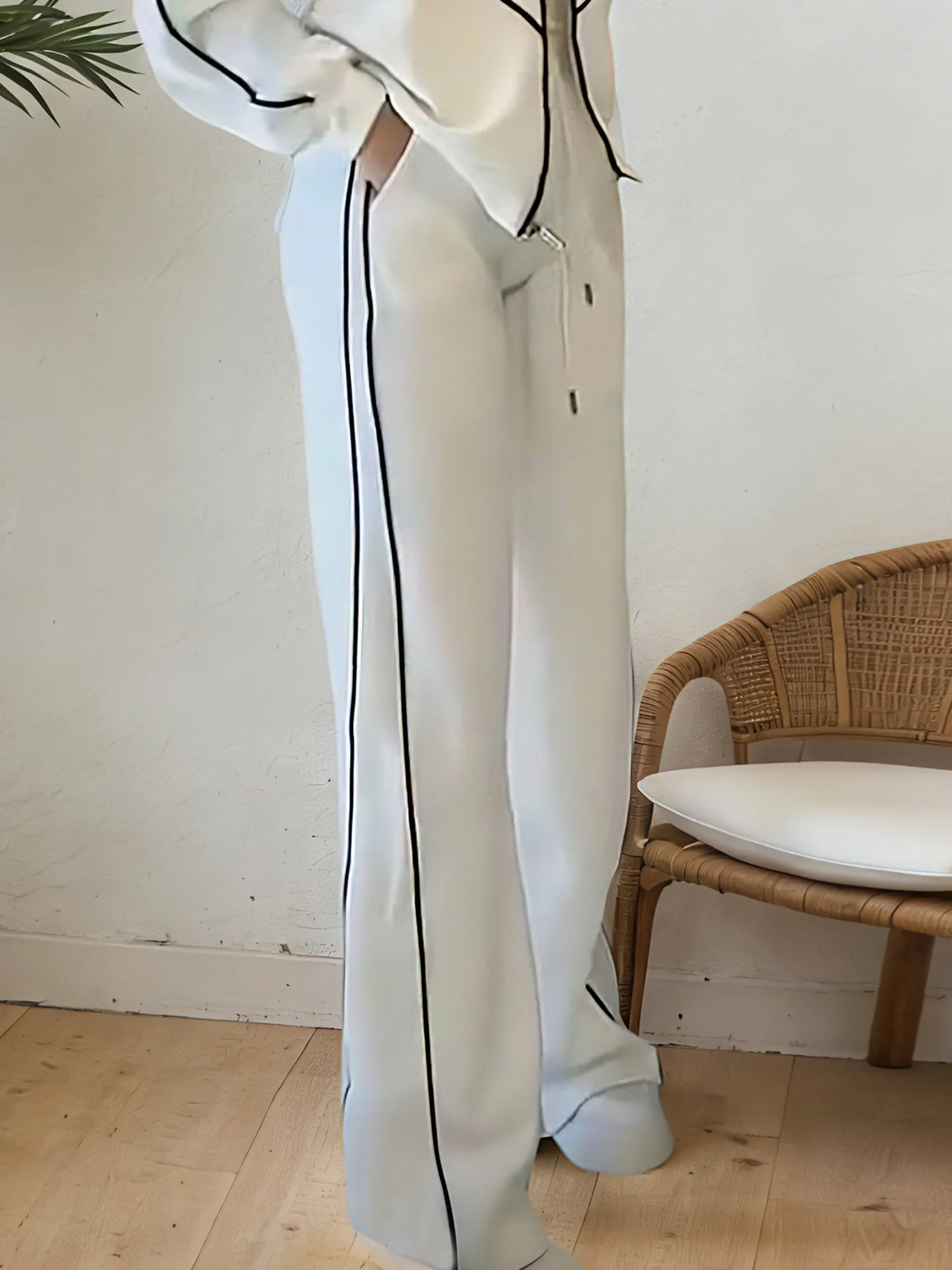 Casual High Waist Wide Leg Pants Color Block H-Line Daily Trousers