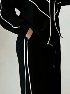 Casual High Waist Wide Leg Pants Color Block H-Line Daily Trousers