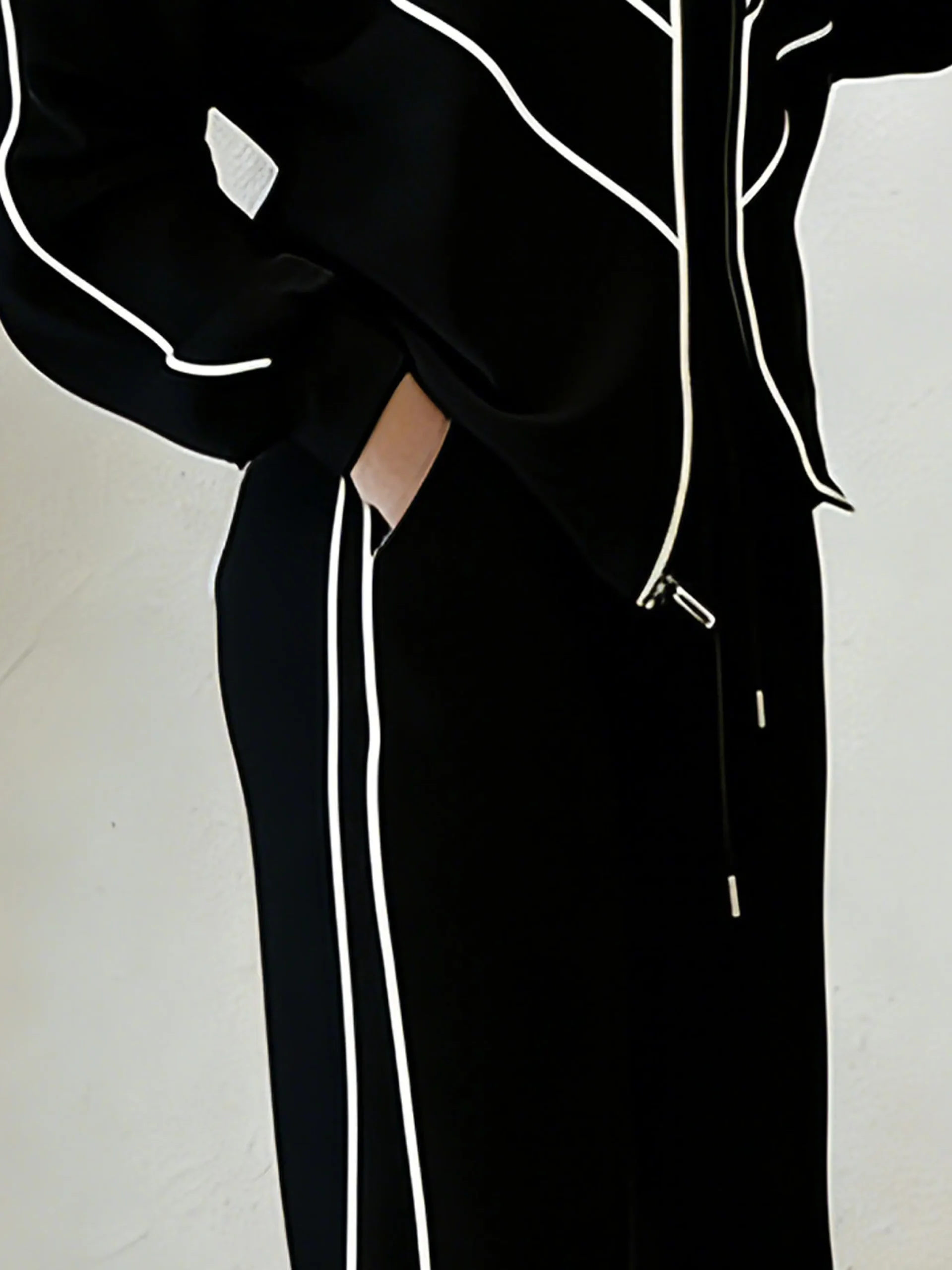 Casual High Waist Wide Leg Pants Color Block H-Line Daily Trousers