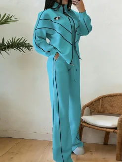 Casual High Waist Wide Leg Pants Color Block H-Line Daily Trousers