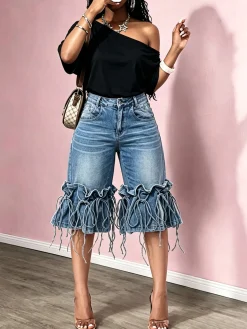 Casual Lace-Up Denim Shorts