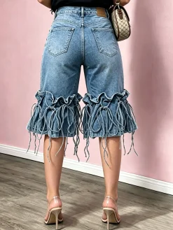 Casual Lace-Up Denim Shorts