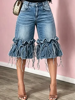 Casual Lace-Up Denim Shorts