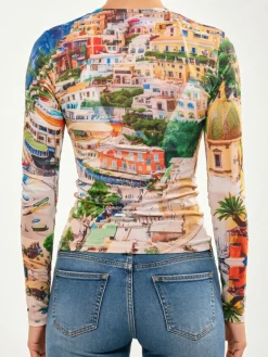 Casual Landscape Print Off The Shoulder T-shirt